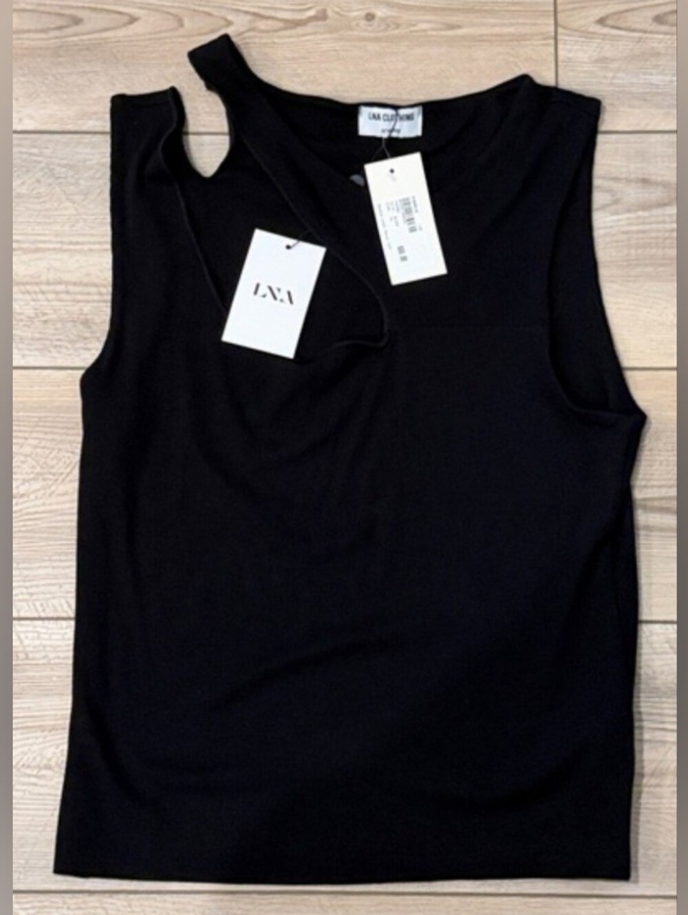 LNA Black Asymmetric One-Shoulder Tank